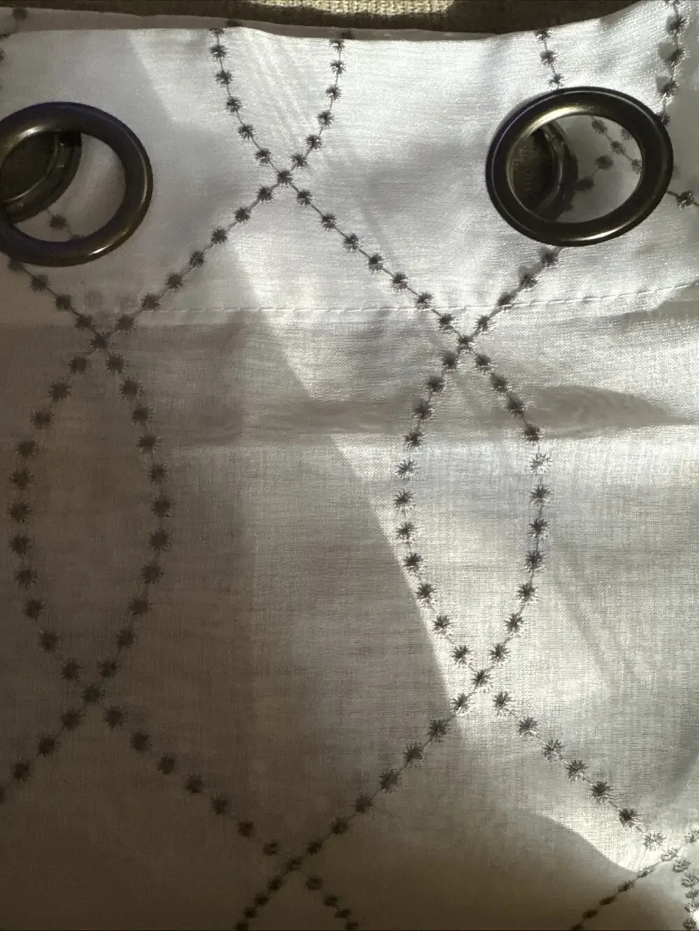 White Gray Sheer Curtain Panel Geometric Pattern Grommet Top 38x84 NWOT